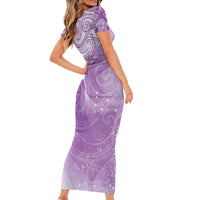 Epilepsy Awareness Maori Aotearoa Family Matching Short Sleeve Bodycon Dress and Hawaiian Shirt Manta Ray - Purple Glaze - Polynesian Pride