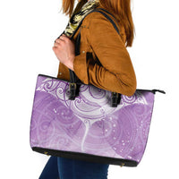 Epilepsy Awareness Maori Aotearoa Leather Tote Bag Manta Ray - Purple Glaze - Polynesian Pride