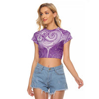 Epilepsy Awareness Maori Aotearoa Raglan Cropped T Shirt Manta Ray - Purple Glaze LT7 Female Purple - Polynesian Pride