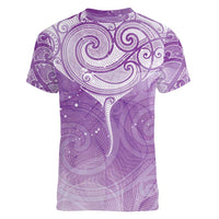 Epilepsy Awareness Maori Aotearoa Women V-Neck T-Shirt Manta Ray - Purple Glaze LT7 - Polynesian Pride