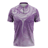 Epilepsy Awareness Maori Aotearoa Zipper Polo Shirt Manta Ray - Purple Glaze LT7 Purple - Polynesian Pride