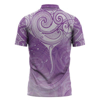 Epilepsy Awareness Maori Aotearoa Zipper Polo Shirt Manta Ray - Purple Glaze LT7 - Polynesian Pride