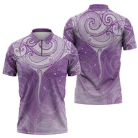 Epilepsy Awareness Maori Aotearoa Zipper Polo Shirt Manta Ray - Purple Glaze LT7 - Polynesian Pride