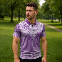 Epilepsy Awareness Maori Aotearoa Zipper Polo Shirt Manta Ray - Purple Glaze LT7 - Polynesian Pride