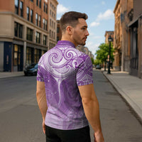 Epilepsy Awareness Maori Aotearoa Zipper Polo Shirt Manta Ray - Purple Glaze LT7 - Polynesian Pride