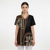 Samoa Siapo Motif Scrub Top Classic Style - Black Ver02 - Polynesian Pride