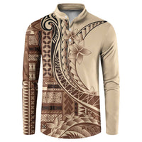 Samoa Siapo Mamanu Button Sweatshirt Plumeria Mocha Motifs LT7 Mocha - Polynesian Pride