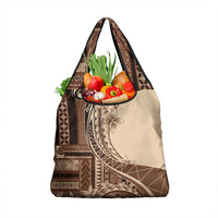 Samoa Siapo Mamanu Grocery Bag Plumeria Mocha Motifs