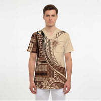 Samoa Siapo Mamanu Scrub Top Plumeria Mocha Motifs - Polynesian Pride