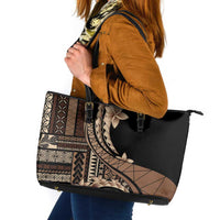 Samoa Siapo Mamanu Leather Tote Bag Plumeria Black Motifs LT7 Black - Polynesian Pride