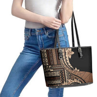 Samoa Siapo Mamanu Leather Tote Bag Plumeria Black Motifs LT7 - Polynesian Pride