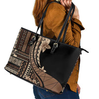 Samoa Siapo Mamanu Leather Tote Bag Plumeria Black Motifs LT7 - Polynesian Pride