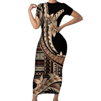Samoa Siapo Mamanu Short Sleeve Bodycon Dress Plumeria Black Motifs
