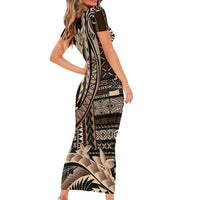 Samoa Siapo Mamanu Short Sleeve Bodycon Dress Plumeria Black Motifs