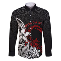 New Zealand Aotearoa Valentine Family Matching Summer Maxi Dress and Hawaiian Shirt Couple Maori Aroha Ki a Koe Ver.02 LT7 Dad's Shirt - Long Sleeve Black - Polynesian Pride