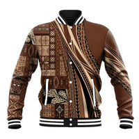 Pasifika Women's Day - Samoa Siapo Malu Tattoo Inspired Baseball Jacket Brown LT7 Unisex Brown - Polynesian Pride