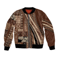 Pasifika Women's Day - Samoa Siapo Malu Tattoo Inspired Bomber Jacket Brown LT7 Unisex Brown - Polynesian Pride