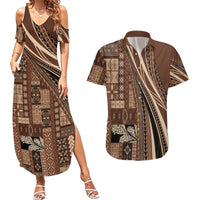 Pasifika Women's Day - Samoa Siapo Malu Tattoo Inspired Couples Matching Summer Maxi Dress and Hawaiian Shirt Brown