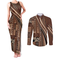 Pasifika Women's Day - Samoa Siapo Malu Tattoo Inspired Couples Matching Tank Maxi Dress and Long Sleeve Button Shirt Brown LT7 Brown - Polynesian Pride