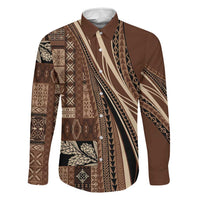 Pasifika Women's Day - Samoa Siapo Malu Tattoo Inspired Family Matching Off The Shoulder Long Sleeve Dress and Hawaiian Shirt Brown