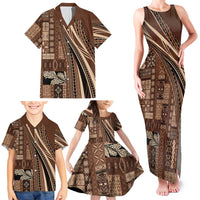 Pasifika Women's Day - Samoa Siapo Malu Tattoo Inspired Family Matching Tank Maxi Dress and Hawaiian Shirt Brown