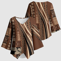 Pasifika Women's Day - Samoa Siapo Malu Tattoo Inspired Kimono Sleeve Blouse Brown LT7 - Polynesian Pride