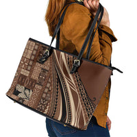 Pasifika Women's Day - Samoa Siapo Malu Tattoo Inspired Leather Tote Bag Brown LT7 - Polynesian Pride