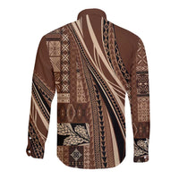 Pasifika Women's Day - Samoa Siapo Malu Tattoo Inspired Long Sleeve Button Shirt Brown LT7 - Polynesian Pride