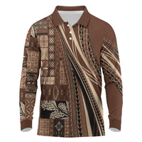 Pasifika Women's Day - Samoa Siapo Malu Tattoo Inspired Long Sleeve Polo Shirt Brown LT7 Brown - Polynesian Pride