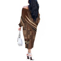 Pasifika Women's Day - Samoa Siapo Malu Tattoo Inspired Off The Shoulder Long Sleeve Dress Brown LT7 - Polynesian Pride
