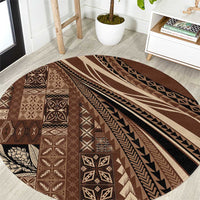 Pasifika Women's Day - Samoa Siapo Malu Tattoo Inspired Round Carpet Brown LT7 Brown - Polynesian Pride
