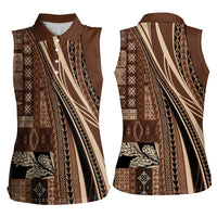 Pasifika Women's Day - Samoa Siapo Malu Tattoo Inspired Women Sleeveless Polo Shirt Brown LT7 - Polynesian Pride