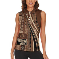 Pasifika Women's Day - Samoa Siapo Malu Tattoo Inspired Women Sleeveless Polo Shirt Brown LT7 - Polynesian Pride