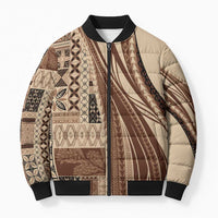 Pasifika Women's Day - Samoa Siapo Malu Tattoo Inspired Bomber Puffer Jacket Beige LT7 Unisex Beige - Polynesian Pride