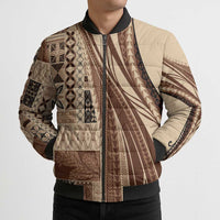 Pasifika Women's Day - Samoa Siapo Malu Tattoo Inspired Bomber Puffer Jacket Beige LT7 - Polynesian Pride