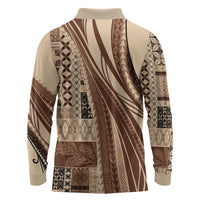 Pasifika Women's Day - Samoa Siapo Malu Tattoo Inspired Long Sleeve Polo Shirt Beige LT7 - Polynesian Pride