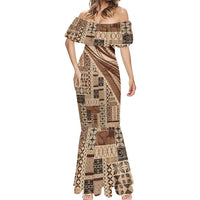 Pasifika Women's Day - Samoa Siapo Malu Tattoo Inspired Mermaid Dress Beige LT7 - Polynesian Pride