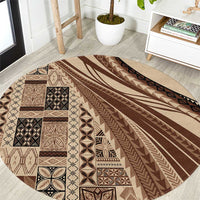 Pasifika Women's Day - Samoa Siapo Malu Tattoo Inspired Round Carpet Beige LT7 Beige - Polynesian Pride