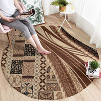 Pasifika Women's Day - Samoa Siapo Malu Tattoo Inspired Round Carpet Beige LT7 - Polynesian Pride