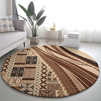 Pasifika Women's Day - Samoa Siapo Malu Tattoo Inspired Round Carpet Beige LT7 - Polynesian Pride