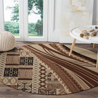 Pasifika Women's Day - Samoa Siapo Malu Tattoo Inspired Round Carpet Beige LT7 - Polynesian Pride