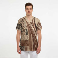 Pasifika Women's Day - Samoa Siapo Malu Tattoo Inspired Scrub Top Beige LT7 - Polynesian Pride