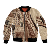 Pasifika Women's Day - Samoa Siapo Malu Tattoo Inspired Sleeve Zip Bomber Jacket Beige LT7 Unisex Beige - Polynesian Pride