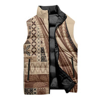 Pasifika Women's Day - Samoa Siapo Malu Tattoo Inspired Sleeveless Puffer Jacket Beige LT7 - Polynesian Pride