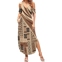 Pasifika Women's Day - Samoa Siapo Malu Tattoo Inspired Summer Maxi Dress Beige LT7 Women Beige - Polynesian Pride