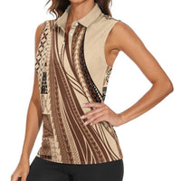 Pasifika Women's Day - Samoa Siapo Malu Tattoo Inspired Women Sleeveless Polo Shirt Beige LT7 - Polynesian Pride