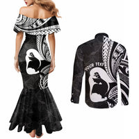 Mother's Day Couples Matching Mermaid Dress and Long Sleeve Button Shirt Polynesia Vintage Hibiscus - Black LT7 - Polynesian Pride