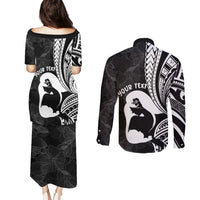 Mother's Day Couples Matching Puletasi and Long Sleeve Button Shirt Polynesia Vintage Hibiscus - Black LT7 - Polynesian Pride