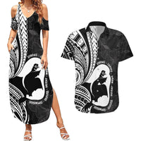 Mother's Day Couples Matching Summer Maxi Dress and Hawaiian Shirt Polynesia Vintage Hibiscus - Black LT7 Black - Polynesian Pride