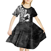 Mother's Day Kid Short Sleeve Dress Polynesia Vintage Hibiscus - Black LT7 - Polynesian Pride